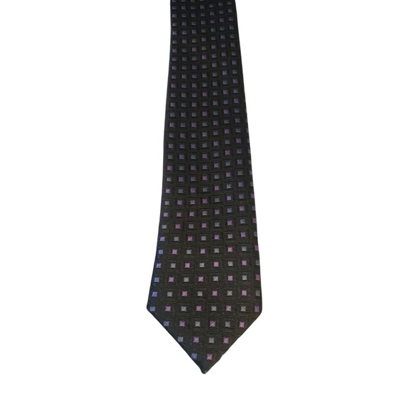 Monte Cristo Handmade Mens Necktie Designer Black Purple Geometric Skinny Preppy - Picture 1 of 10